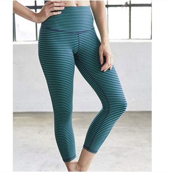 DYI Do Your Inspiration Navy Green Striped Leggings Size XS - Picture 1 of 10